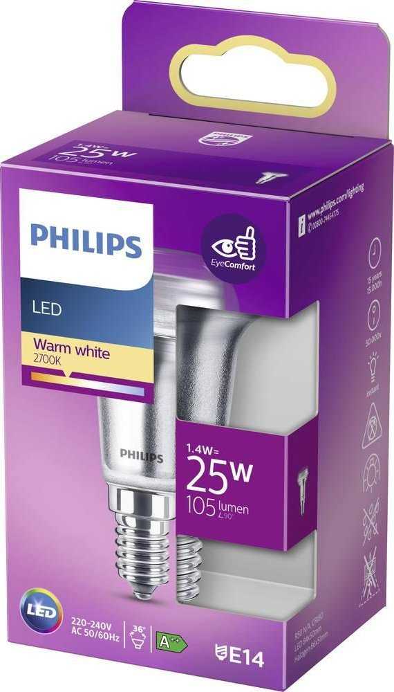 Philips LED lemputė, E14, 1.4W, 105lm, 2700K