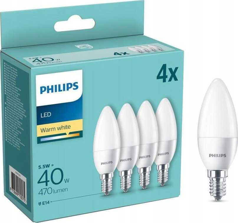 Philips LED lemputė E14, 4 žvakių pakuotė, 40 W, 2700 K