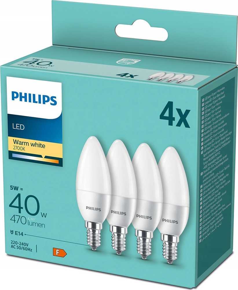 Philips LED lemputė E14, 4 žvakių pakuotė, 40 W, 2700 K