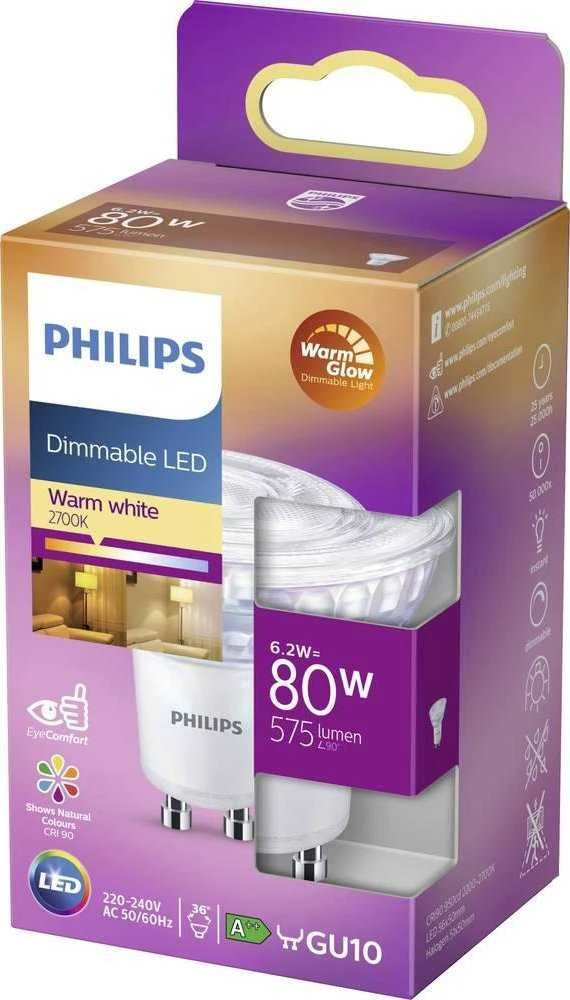 „Philips“ LED lempa GU10 6,2 W 822-827 K 575 LM PL DIM