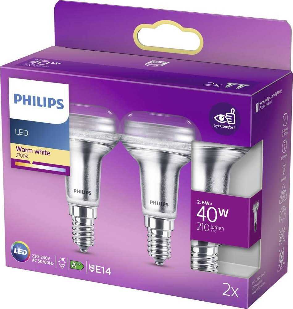 Philips LED reflektorius E14 2 pakuočių rinkinys 2,8W (40W) 2700K 210lm
