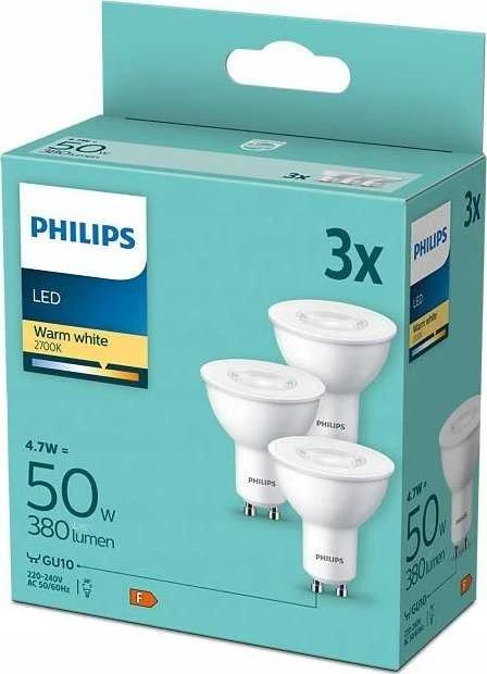 Lemputė Philips LED, PAR16, 2700 °K GU10 4.7 W 380 lm 3 vnt