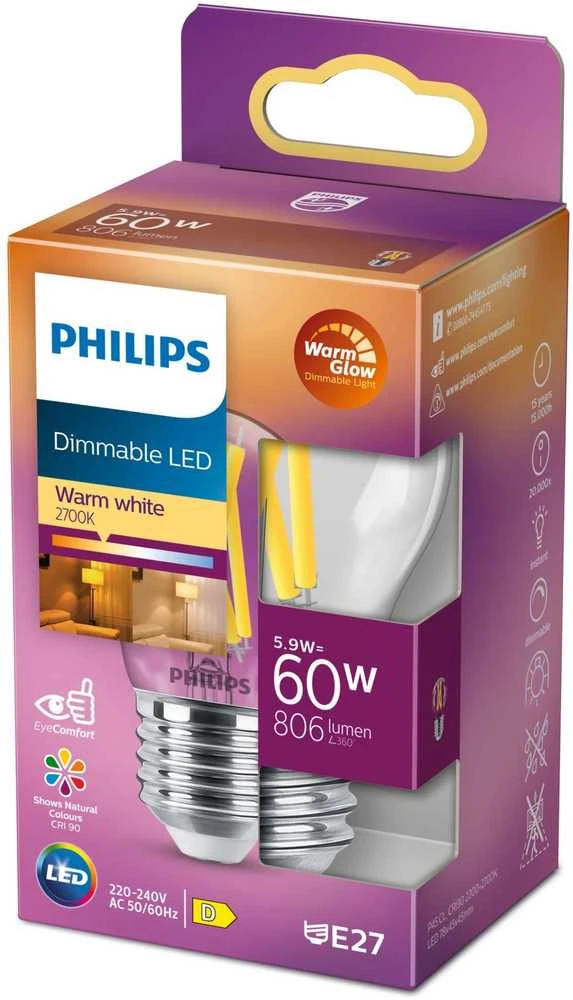 Philips LEMPUTĖ LED E27 P45 5.9W 822-827K 806LM DIM