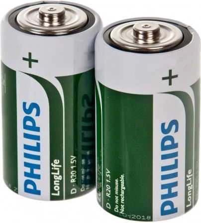Philips R20 LongLife D dydžio baterijos, 2 vnt.