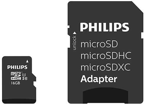 „Philips Micro SDHC“ 16 GB, 10 klasės, UHS-I U1, su adapteriu