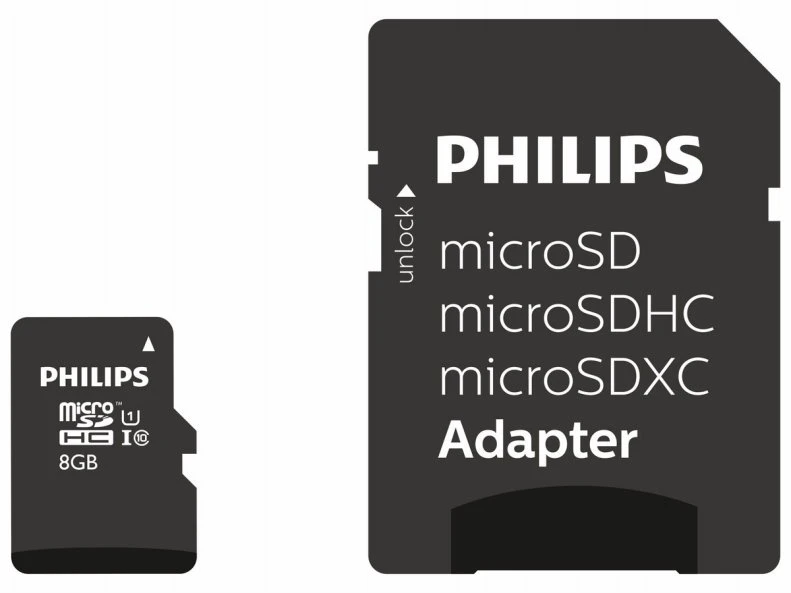 „Philips Micro SDHC“ kortelė 8 GB, 10 klasės, UHS-I, U1, su adapteriu