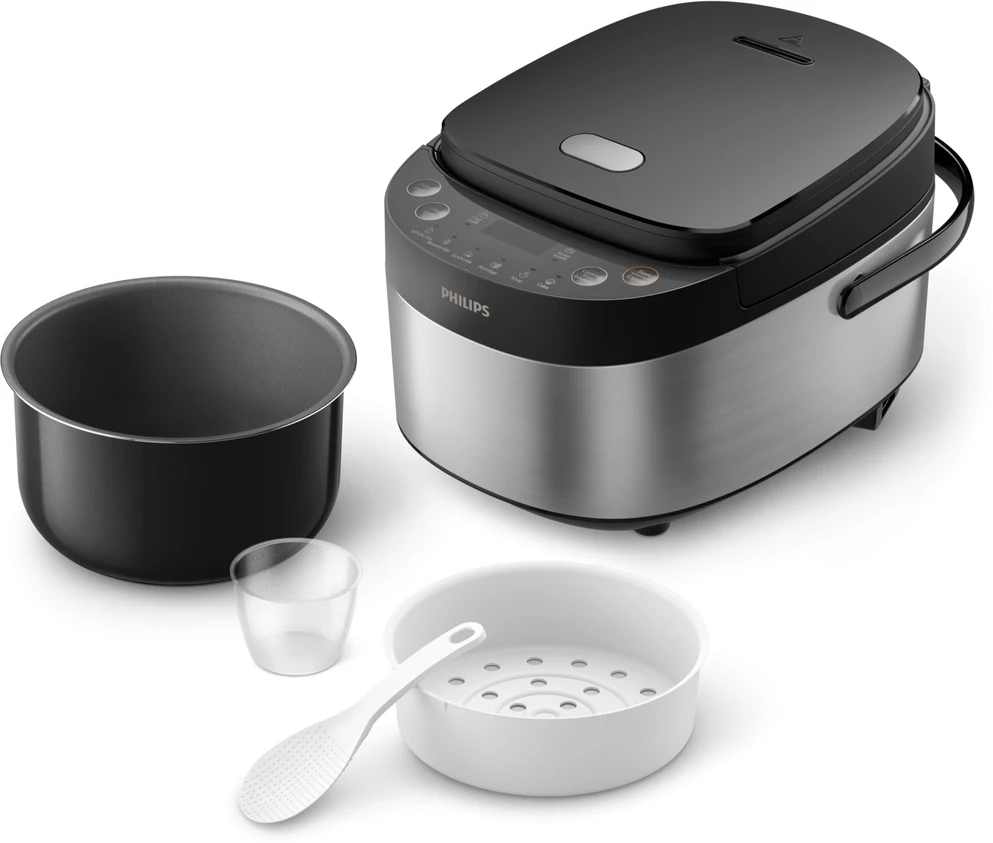 „Philips“ mini ryžių viryklė | HD3093/80 3000 serija | 600 W | 0,85 l | Programų skaičius: 8 | Nerūdijančio plieno / Juodas