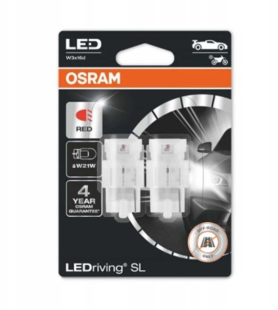Osram W21W LED lemputės pakuotėje