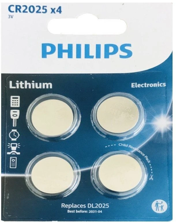 Philips CR2025 baterijos, 4 vienetų pakuotė
