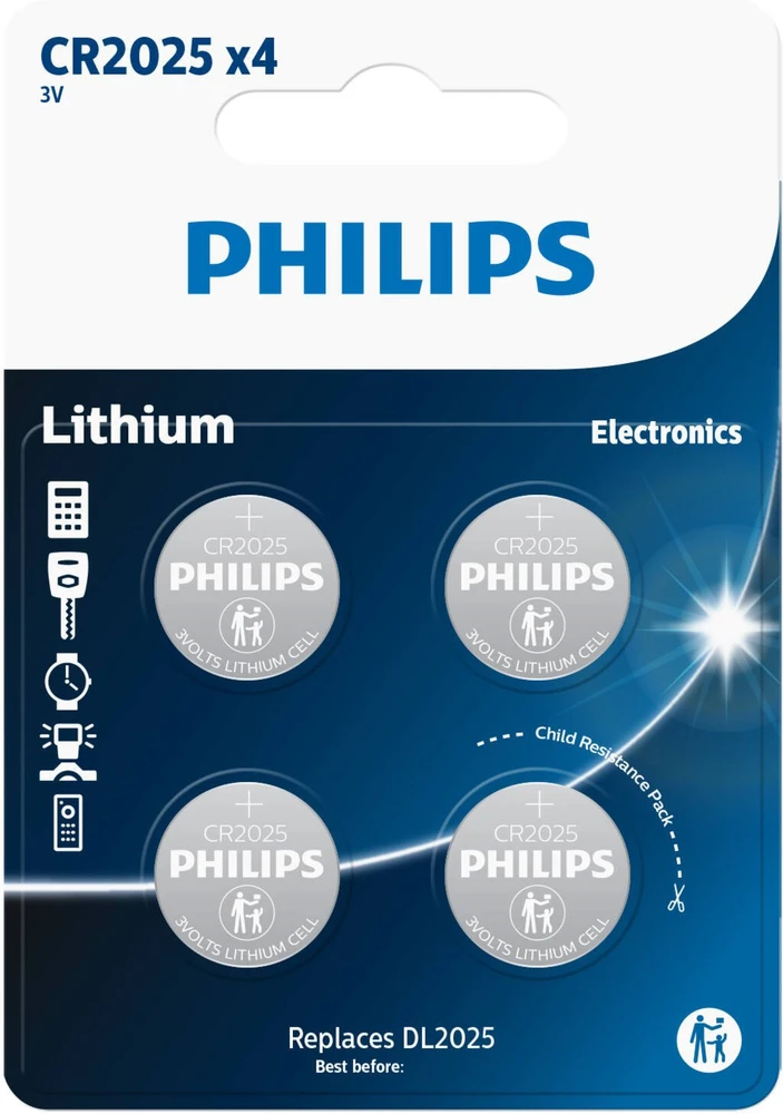 Philips CR2025 3V ličio elementų 4 vnt. pakuotė