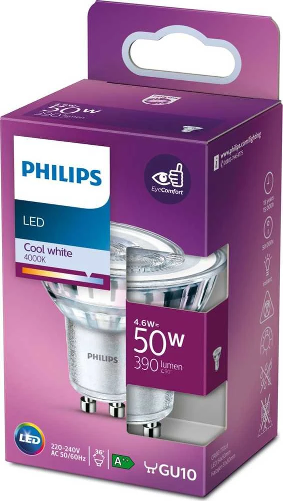 LED lempa Philips PAR16, 36°, 4,6 W, GU10, 4000K, 390lm
