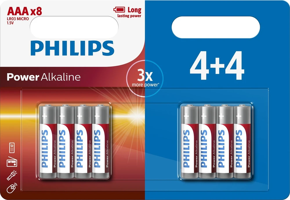 Philips AAA šarminės baterijos, 8 vnt. pakuotė
