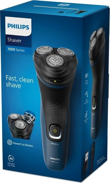 Philips S1151/00 men's shaver Rotation shaver Trimmer Juodas, Mėlyna