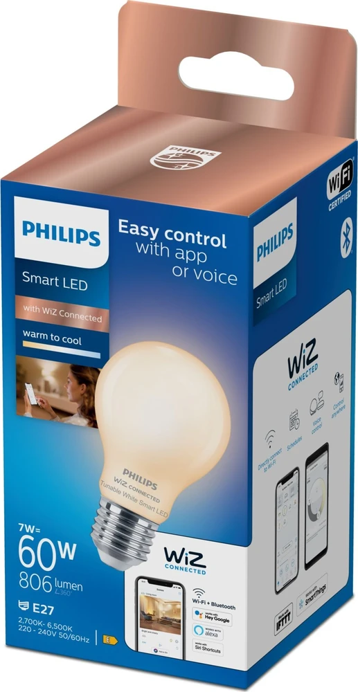 Philips Smart WFB 60W A60 927-65 FR TW 1PF/6 | E27 | 7 W | Warm to cool baltas light | Bluetooth, Wi-Fi