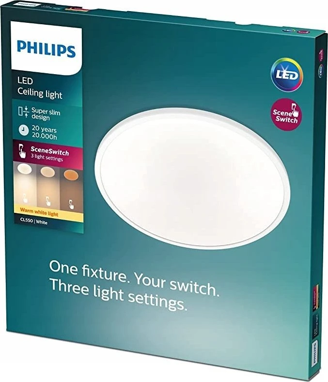 Philips Superslim CL550 lubinis šviestuvas, apvalus, baltas, 1500 lm, 2700K