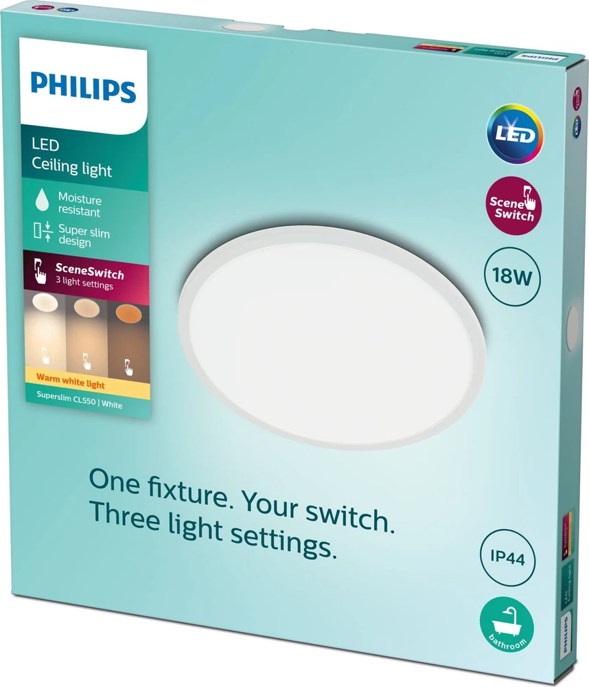 Philips Superslim CL550 lubinis šviestuvas, apvalus, baltas, 1500 lm, 2700K