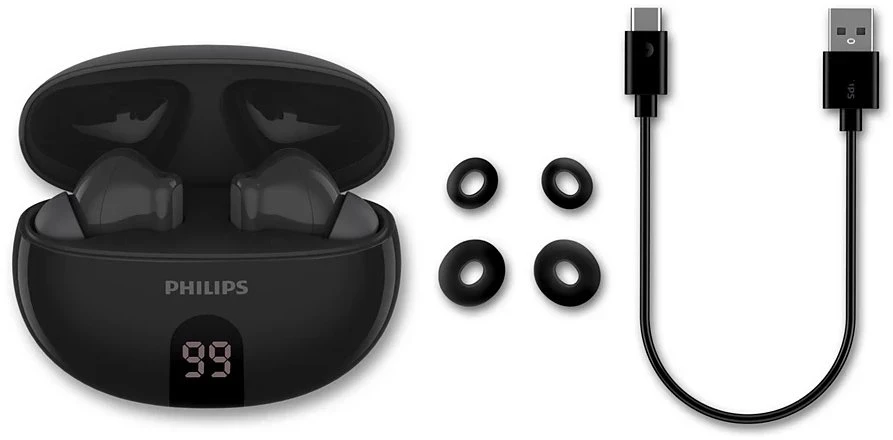Tikros belaidės ausinės Philips, juodos