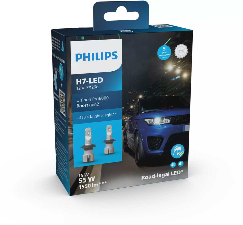 Philips Ultinon Pro6000 Boost LED H7 ECE +450% komplektas