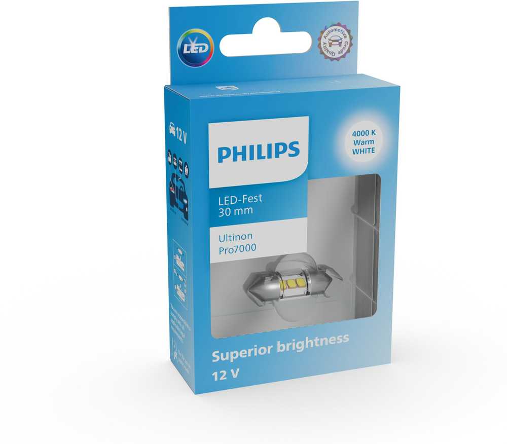 Philips „Ultinon Pro7000“ lemputė 30 mm C10W 4000K - 1 vnt.