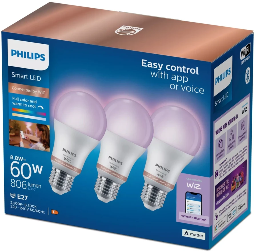 Philips Wiz Full Color Smart LED Bulb E27 3 gab. balta - Inteligentna żarówka