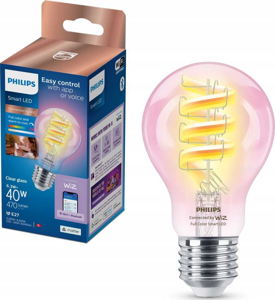 Išmanusis šviesos diodas skaidri lemputė Philips 40W A60 E27