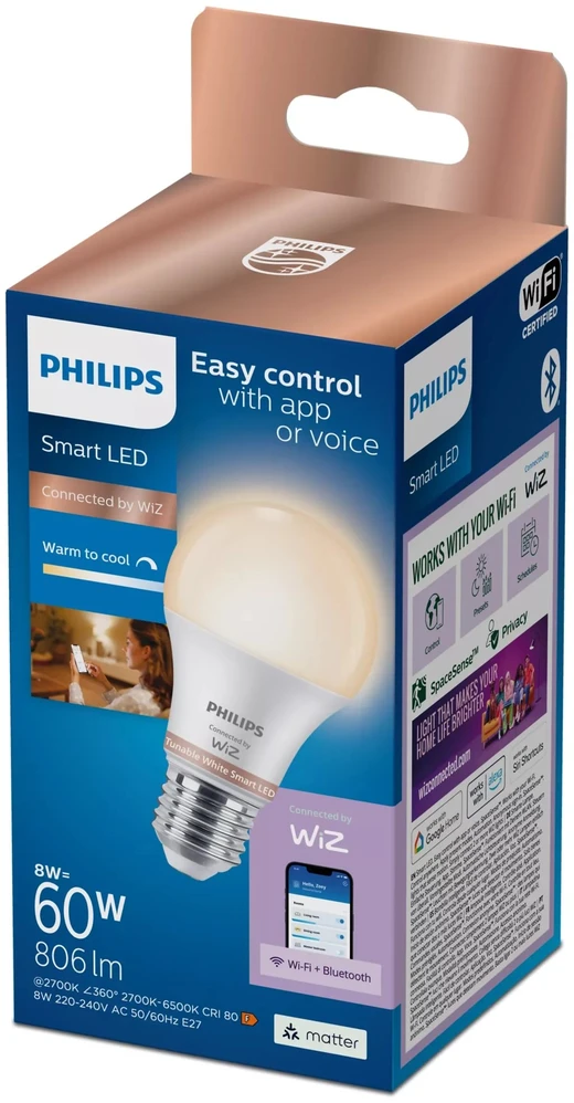 „Philips Wiz“ 8,5 W (60 W) A60 E27 TW 1 vnt.