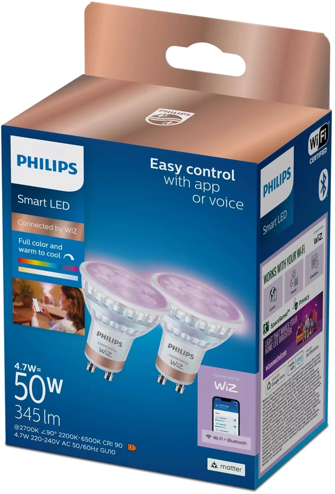 „Philips Smart WFB“ 50 W GU10 stiklo lemputė 922-65 RGB 2PF/6 | „Philips Smart“
