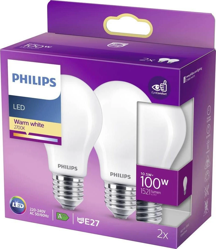 „Philips“ LED lemputė E27 10,5 W 1521 lm 2700 K, 2 vnt.