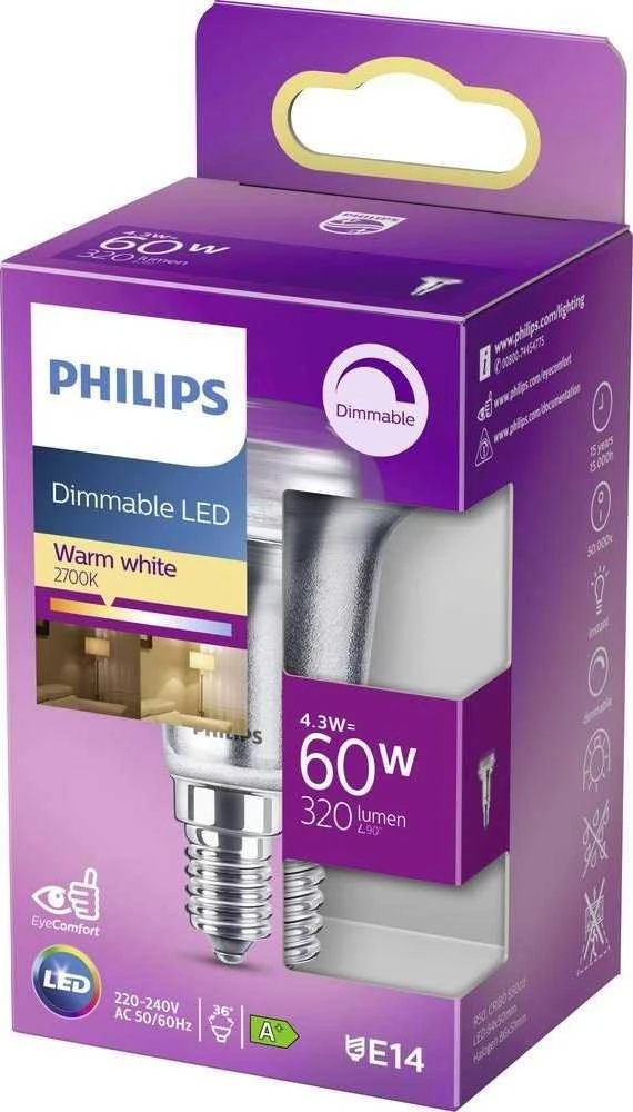 LED lempa Philips Refl, R50, 36°, 4.3W, E14, 390lm, dim