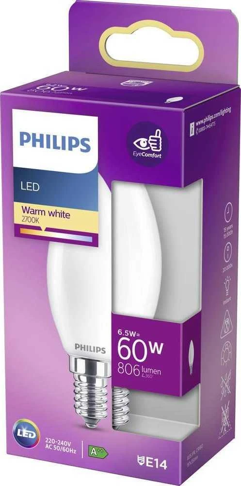 Lemputė Philips LED, B35, 2700 °K, E14, 6.5 W, 806 lm