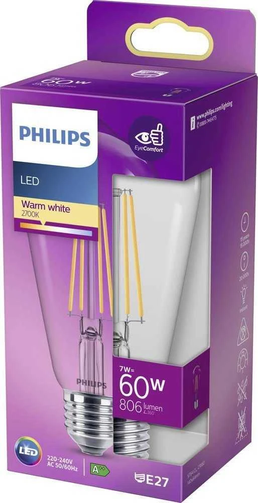 LED lemputė PHILIPS, ST64, E27, 7 W, 806 lm, 2700 K