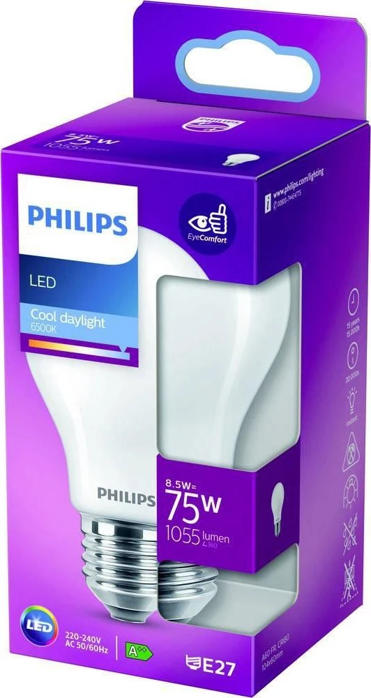 Philips, pakuotėje 3 E27 LED 60W lemputės, šiltai balta