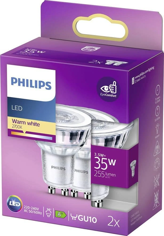 „Philips“ LED lemputė GU10 3,5 W, 255 lm, 2700 K, 2 vnt.
