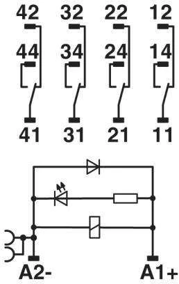 Phoenix Contact „Phoenix“ kontaktinės relės modulis 4P 24 V DC RIF-2-RPT-LDP-24DC/4X21 (2903308)