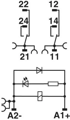 Phoenix Contact Relės modulis 2P 1A 24V DC RIF-1-RPT-LDP- 24DC / 2X21MS (2905291)