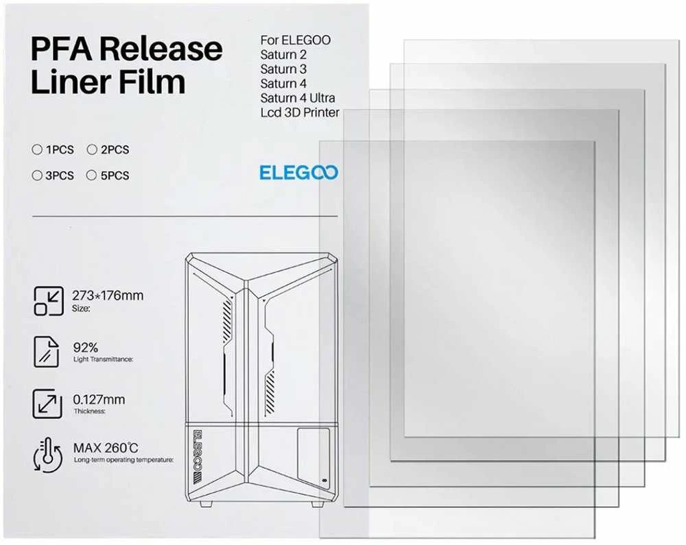 PFA folija Elegoo Saturn 3D spausdintuvams - 273x176mm - 5 vnt.