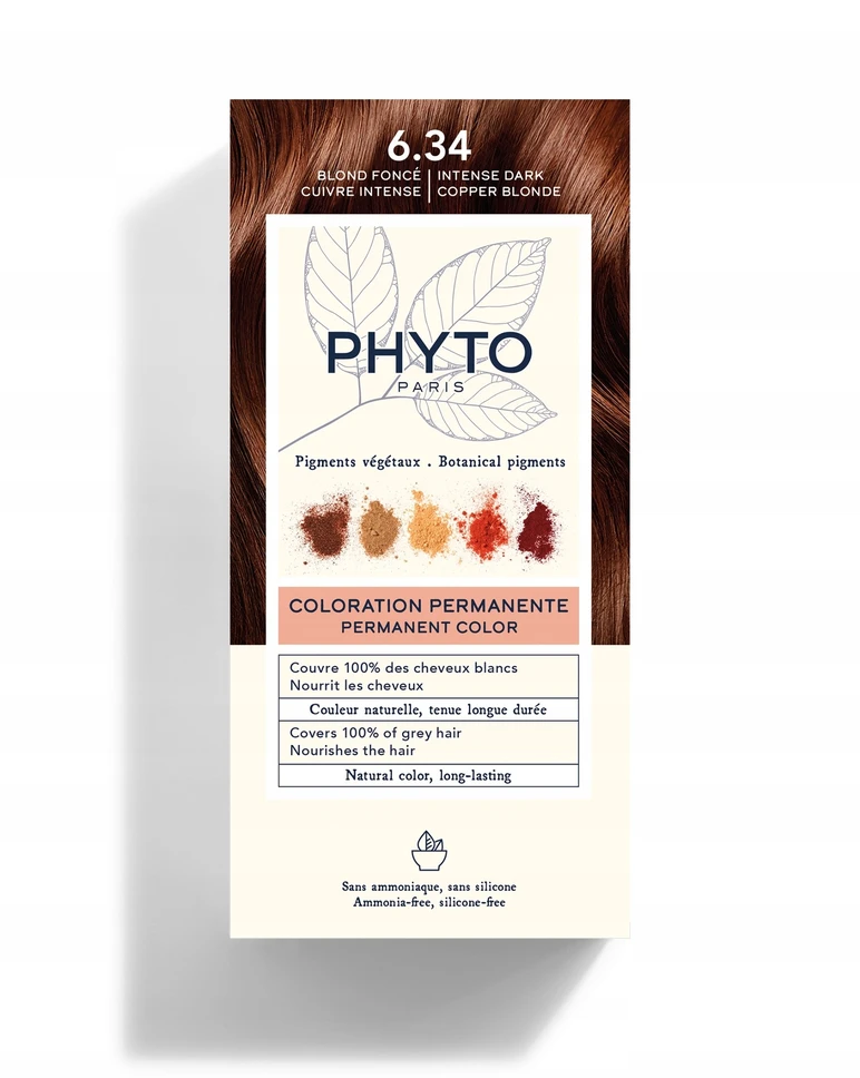Phyto Color Kit Coloration Permanent Hair Dye 6.34 Intense Dark Copper Skirtas šviesiems plaukams, 1 vnt.