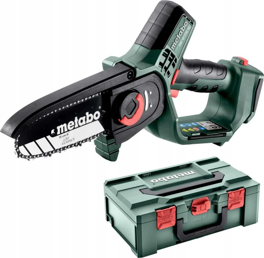 Šakų genėjimo grandininis pjūklas Metabo MS 18 LTX 15; 18 V; 15 cm juosta (be akumuliatoriaus ir pakrovėjo)