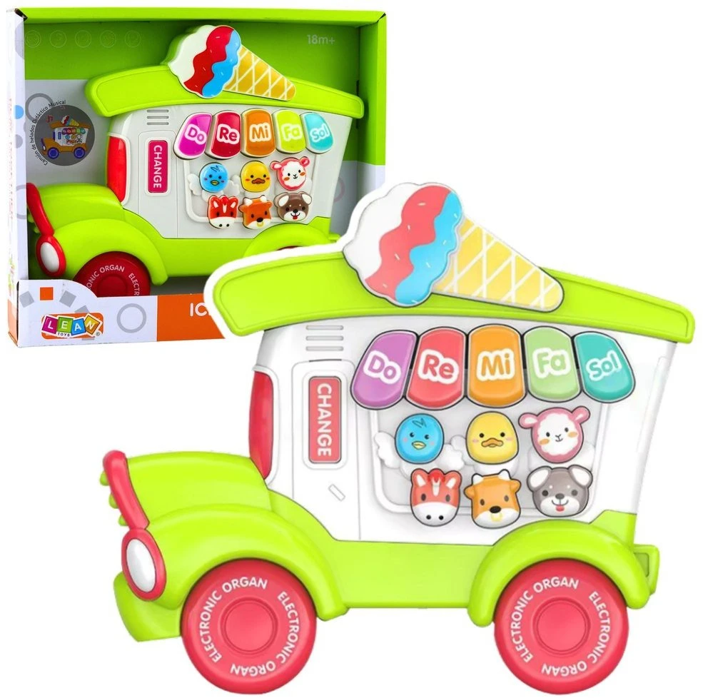 Lean Toys Muzikinis žaislas vaikams - žalias pianinas ledų vežimėlis