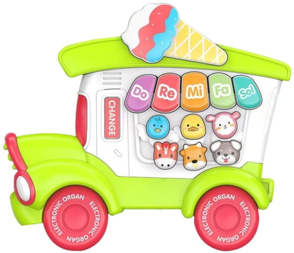 Lean Toys Muzikinis žaislas vaikams - žalias pianinas ledų vežimėlis