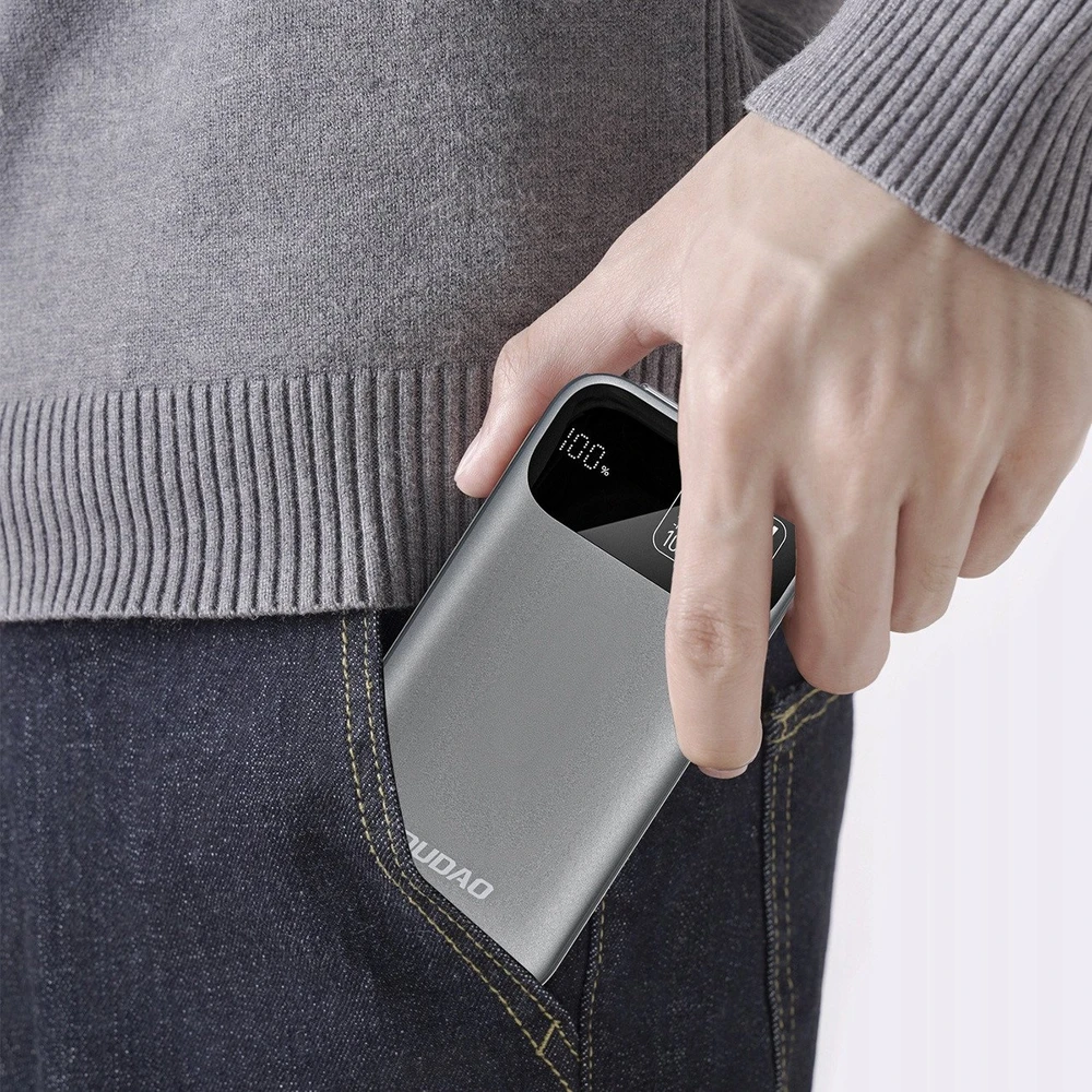 Dudao K31 10000 mAh 22.5W PD Powerbank su integruotu kabeliu – pilkos spalvos