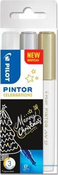 Pilot Pen „Pilot Pintor“, 3 vnt., Auksinė, Sidabrinė, Balta, Smulkus galiukas, Įvairių spalvų, Apvalus, 2,3 mm