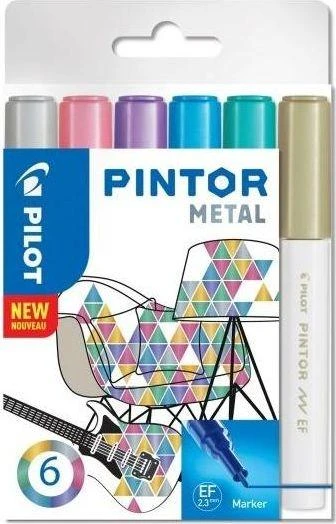 Pilot Pen Permanentinis žymeklis Pultas PINTOR METALLIC 1.4mm, apvali galvutė, 6 sp. komplektas
