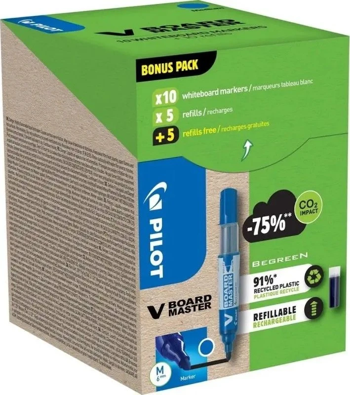 Pilot Pen Pilot Whiteboardmarker Pilot V-Board Master mėlynas 10 vnt. + 10 papildymų