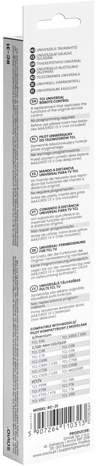 SAVIO RC-31 universalus/atsarginis nuotolinio valdymo pultelis TCL televizoriui – išmanusis televizorius