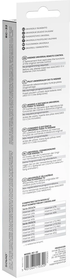 SAVIO RC-32 universalus/keitimo nuotolinio valdymo pultas HISENSE televizoriui – SMART TV