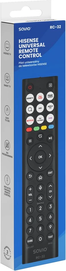 SAVIO RC-32 universalus/keitimo nuotolinio valdymo pultas HISENSE televizoriui – SMART TV