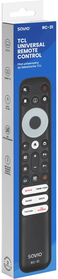 SAVIO RC-31 universalus/atsarginis nuotolinio valdymo pultelis TCL televizoriui – išmanusis televizorius