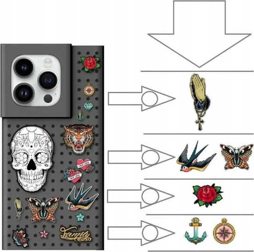 Pinit Rinkinys Dėklas Pinit Dynamic + Tattoo Pin iPhone 14 Pro Max 6.7'' juoda/juodas wzór 2