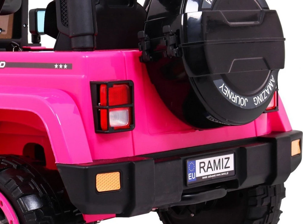 Ramiz Visureigis "Full Time 4WD" vaikams Rožinis + 4x4 pavara + Nuotolinio valdymo pultas + LED garso signalas + Daiktadėžė